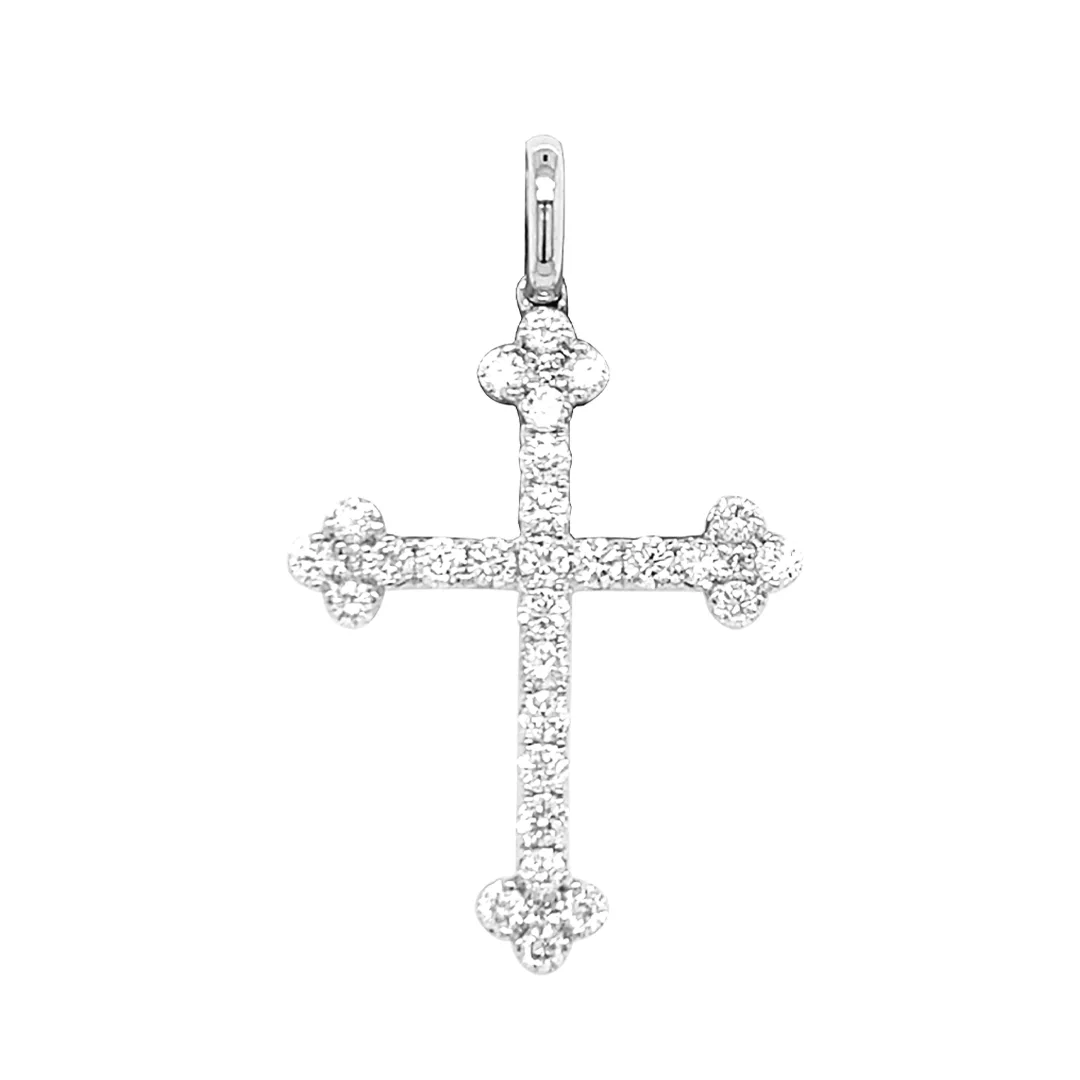 18K White Gold Diamond Cross Pendant
