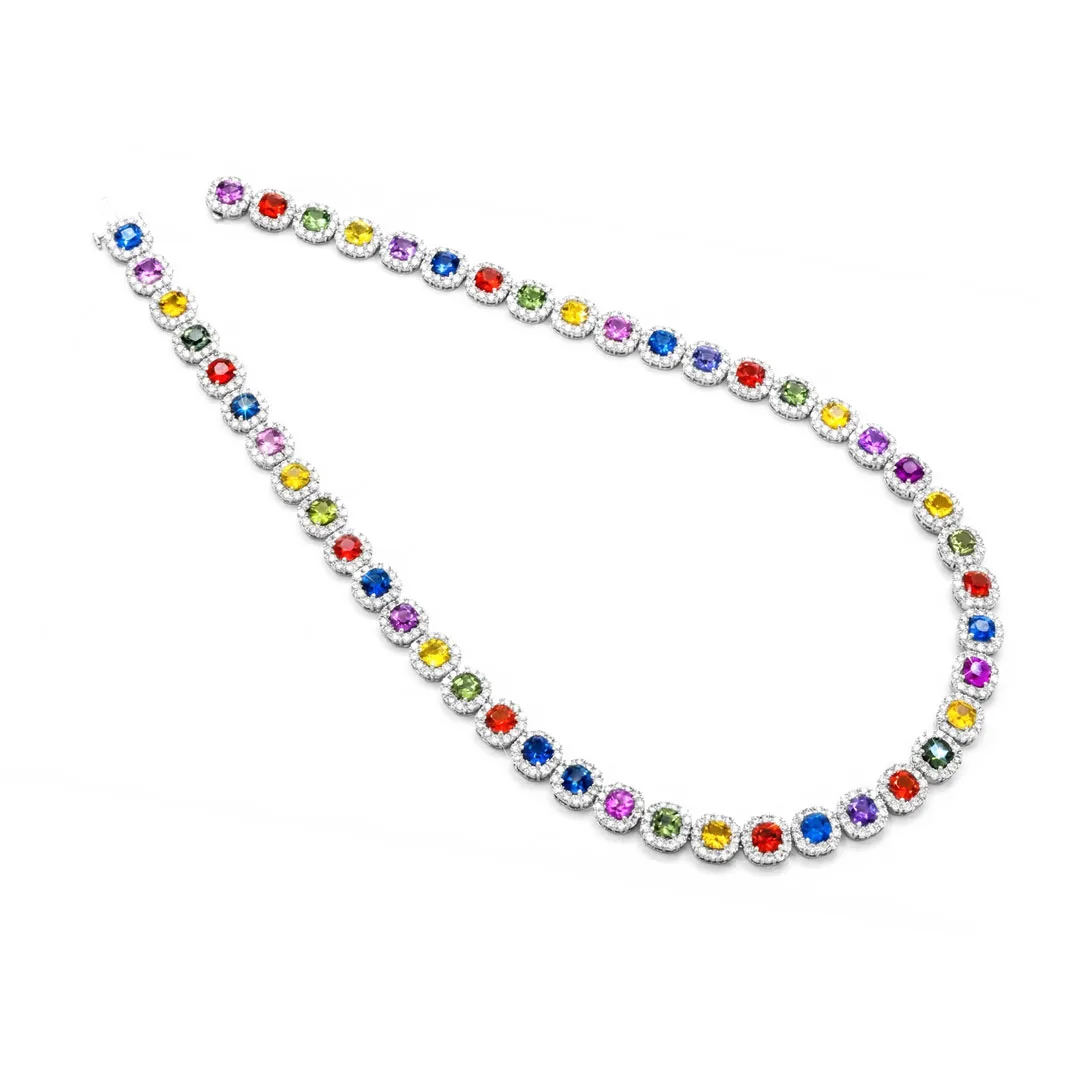 18K White Gold Fancy Sapphire Necklace