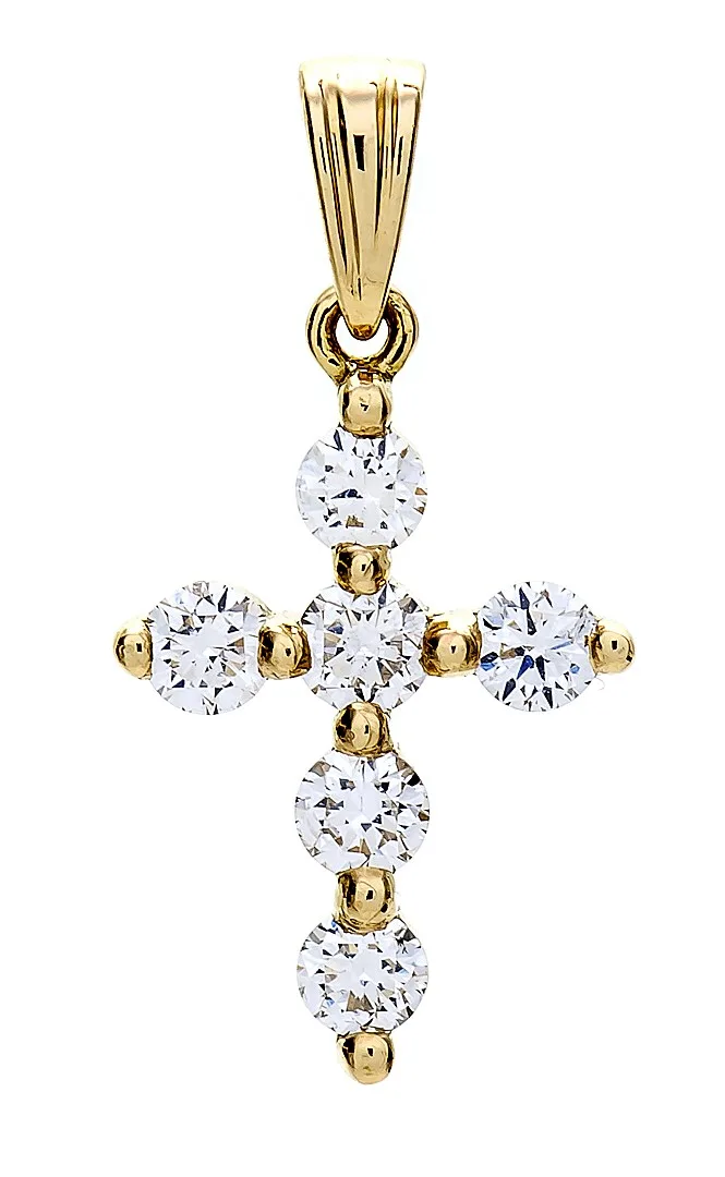 18K Yellow Gold Diamond Cross Pendant