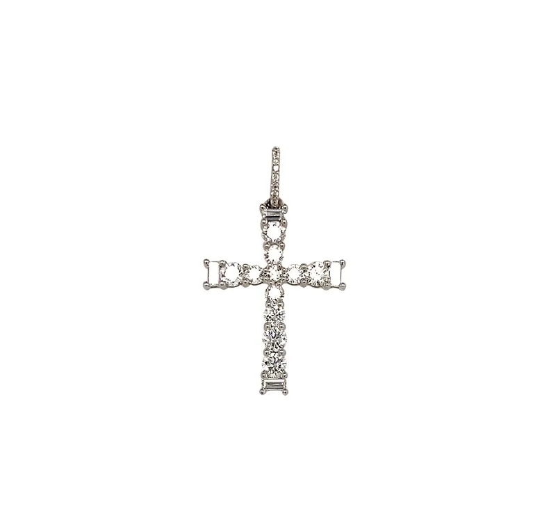 18K White Gold Diamond Cross Pendant