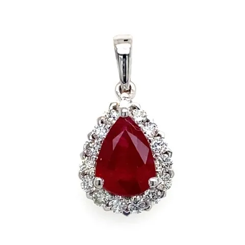 14K White Gold Ruby Pendant
