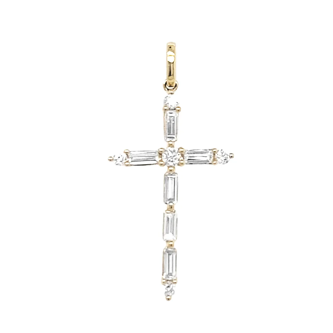 18K Yellow Gold Diamond Cross Pendant