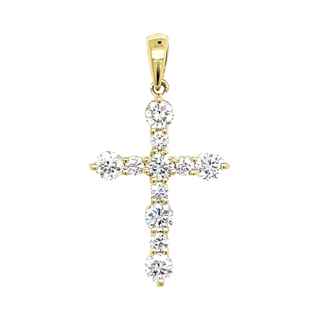 18K Yellow Gold Diamond Cross Pendant