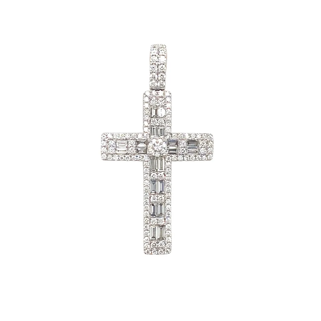 18K White Gold Diamond Cross Pendant