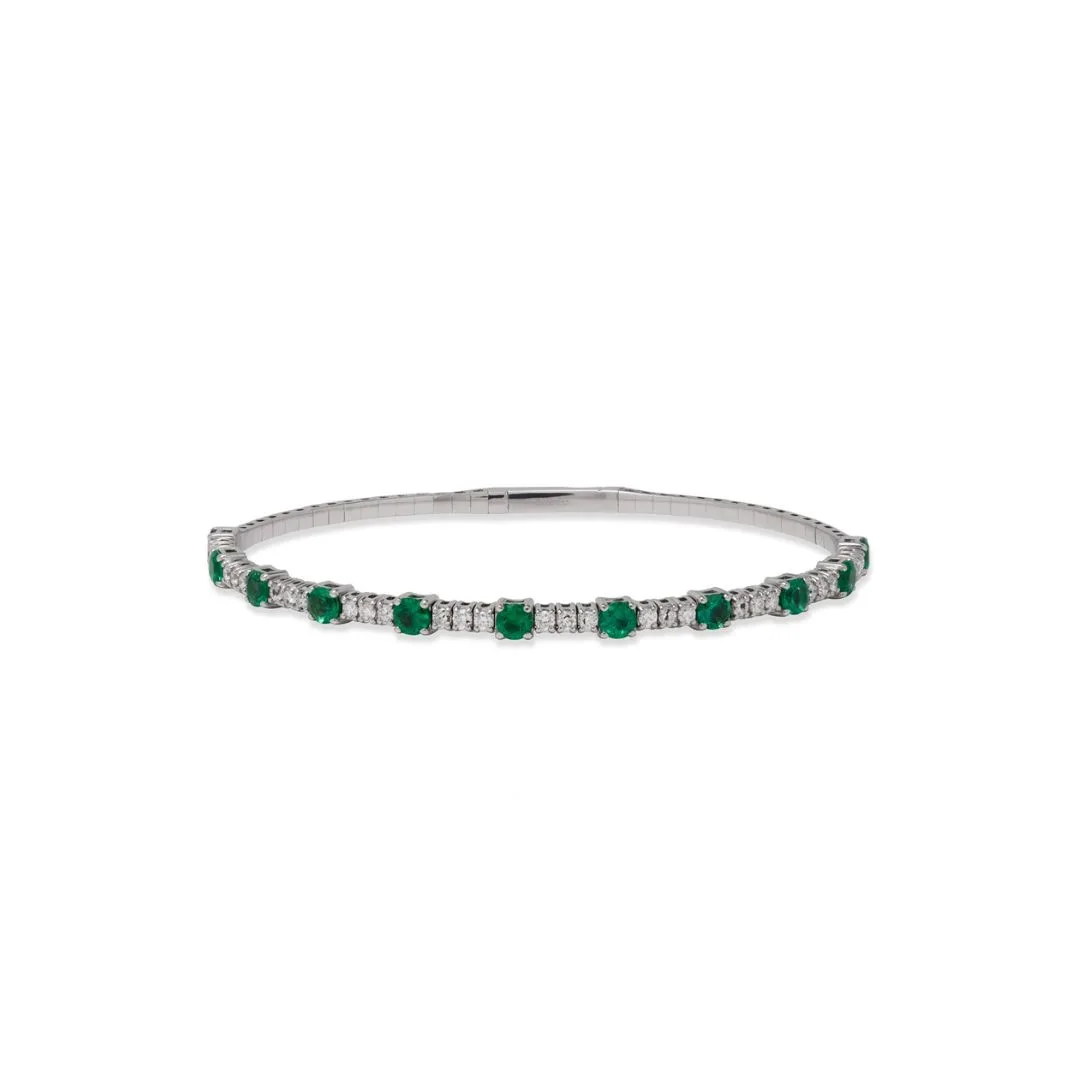 18K White Gold Emerald Bangle