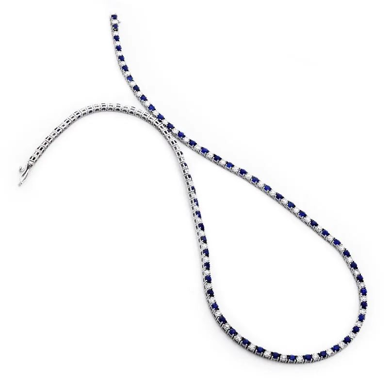18K White Gold Sapphire Tennis Necklace
