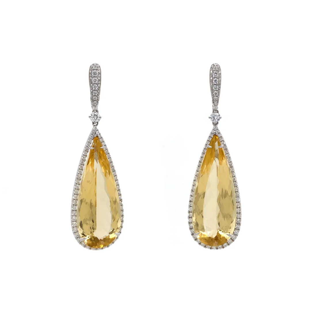 18K White Gold Yellow Beryl Earrings