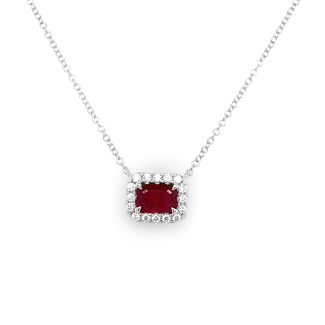 18K White Gold Ruby Necklace