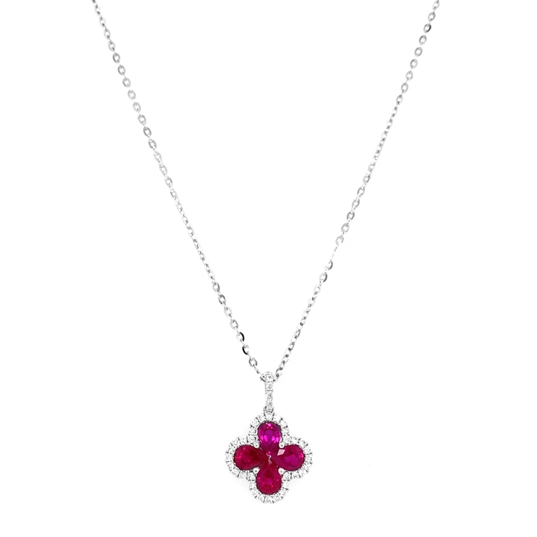 18K White Gold Ruby Necklace