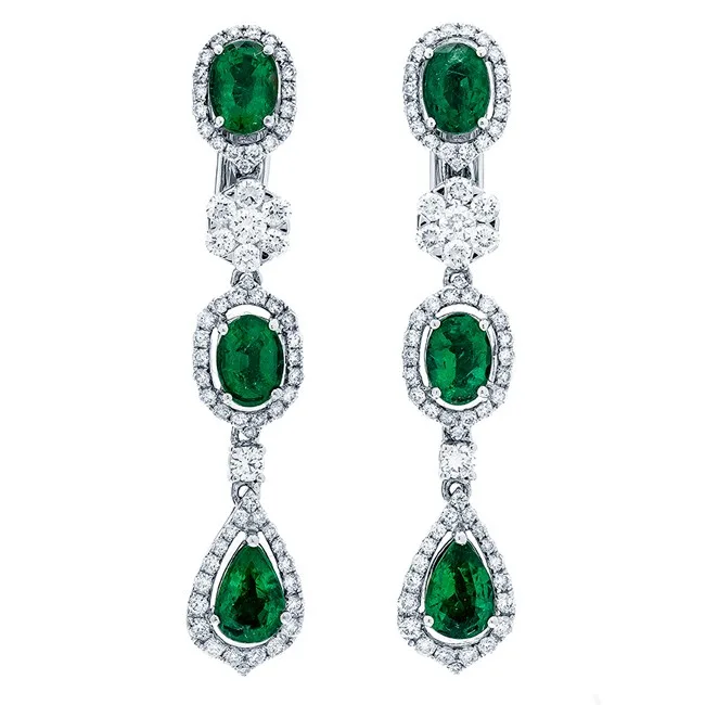 18K White Gold Emerald Earrings
