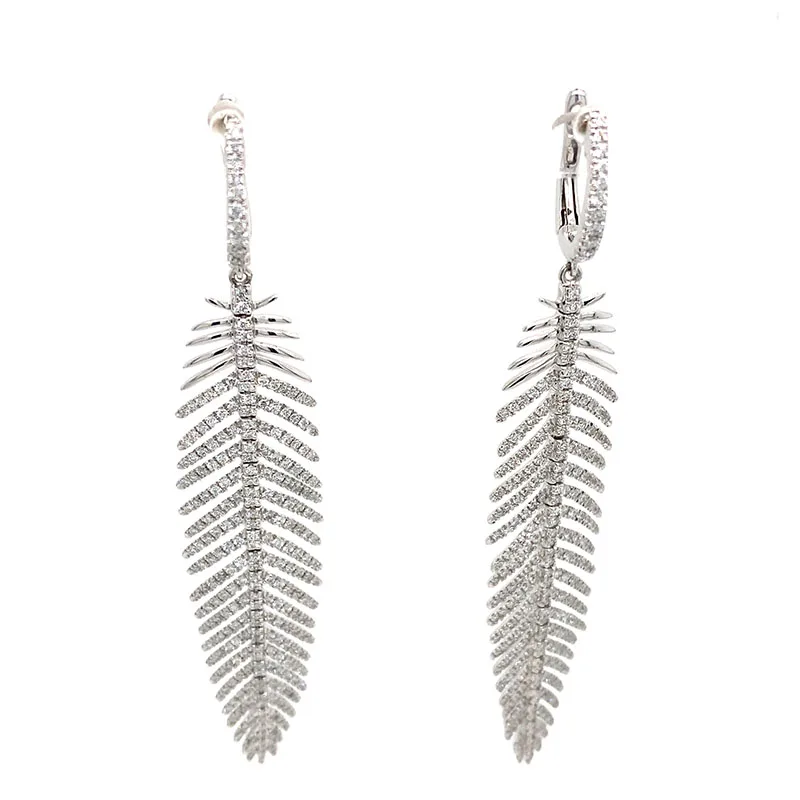 18K White Gold Feather Earrings