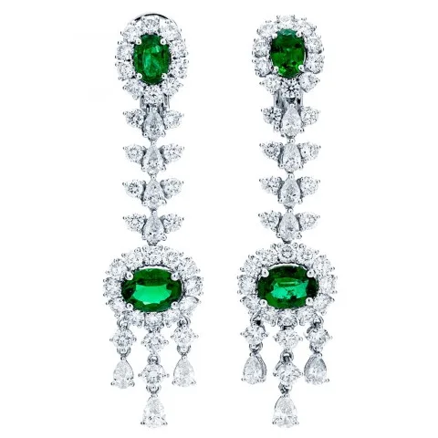 18K White Gold Emerald Earrings