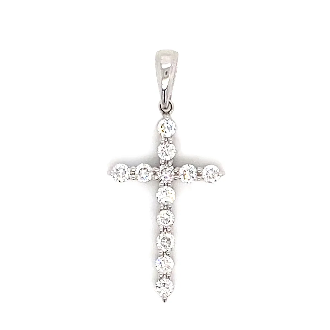 18K White Gold Diamond Cross Pendant