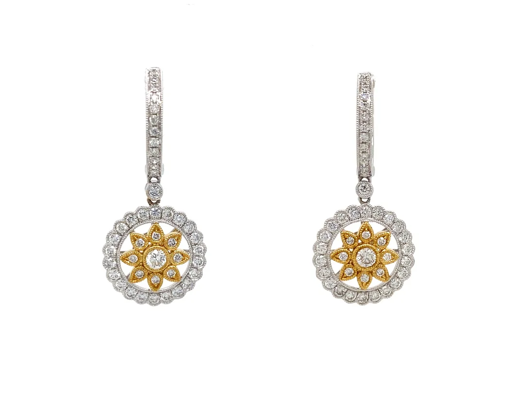 18K Two-Tone Gold Diamond Earrings