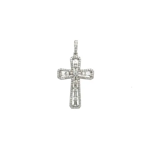18K White Gold Diamond Cross Pendant