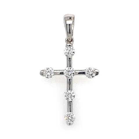 18K White Gold Diamond Cross Pendant