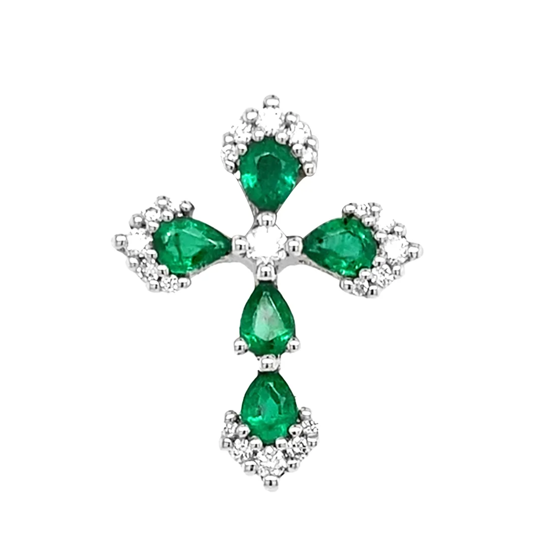 18K White Gold Emerald Cross Pendant