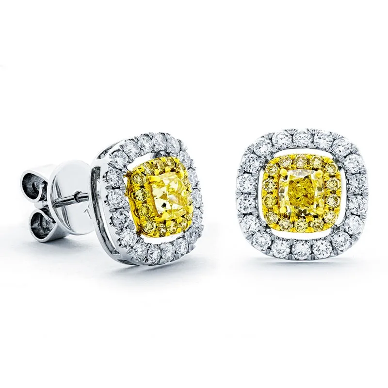18K Two-Tone Yellow Diamond Earrings
