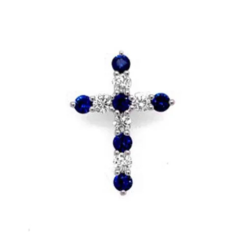 18K White Gold Sapphire Cross Pendant