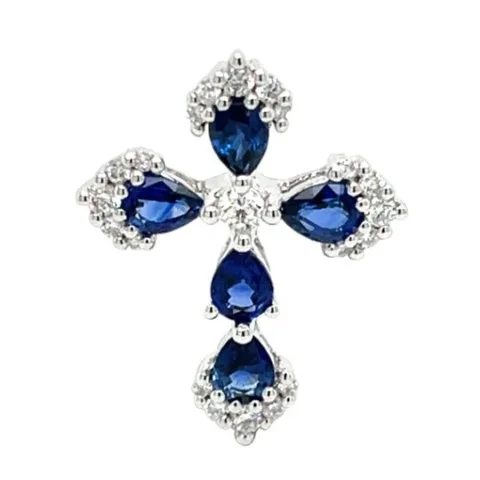 18K White Gold Sapphire Cross Pendant