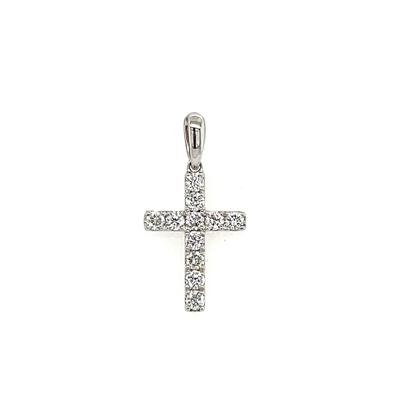 18K White Gold Diamond Cross Pendant