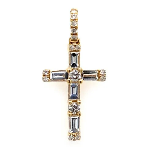 18K Yellow Gold Diamond Cross Pendant