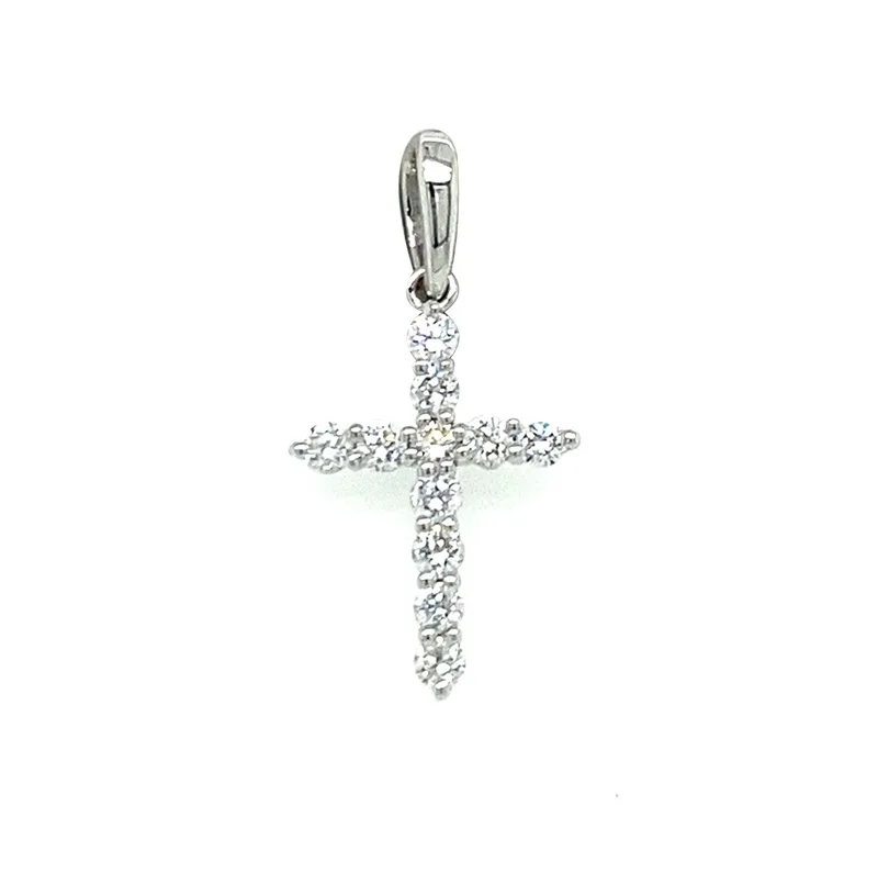 18K White Gold Diamond Cross Pendant