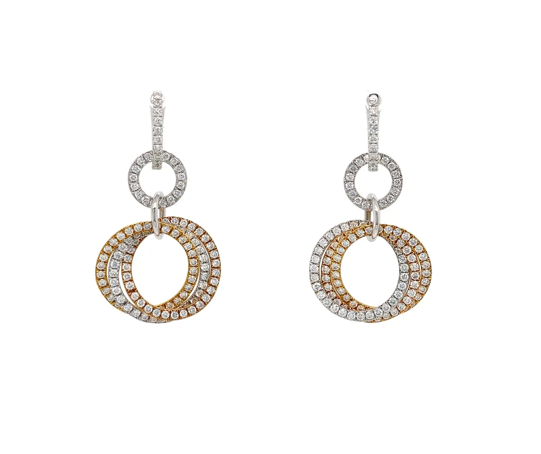 18K Tri-Color Gold Diamond Earrings
