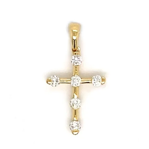 18K Yellow Gold Diamond Cross Pendant