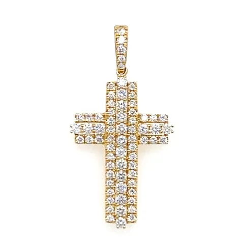 18K Yellow Gold Diamond Cross Pendant