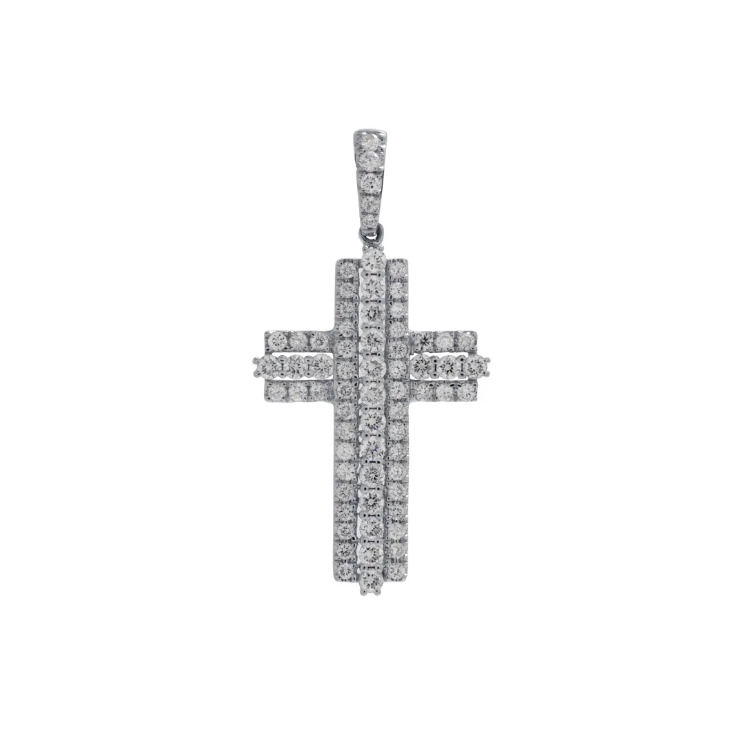 18K White Gold Diamond Cross Pendant