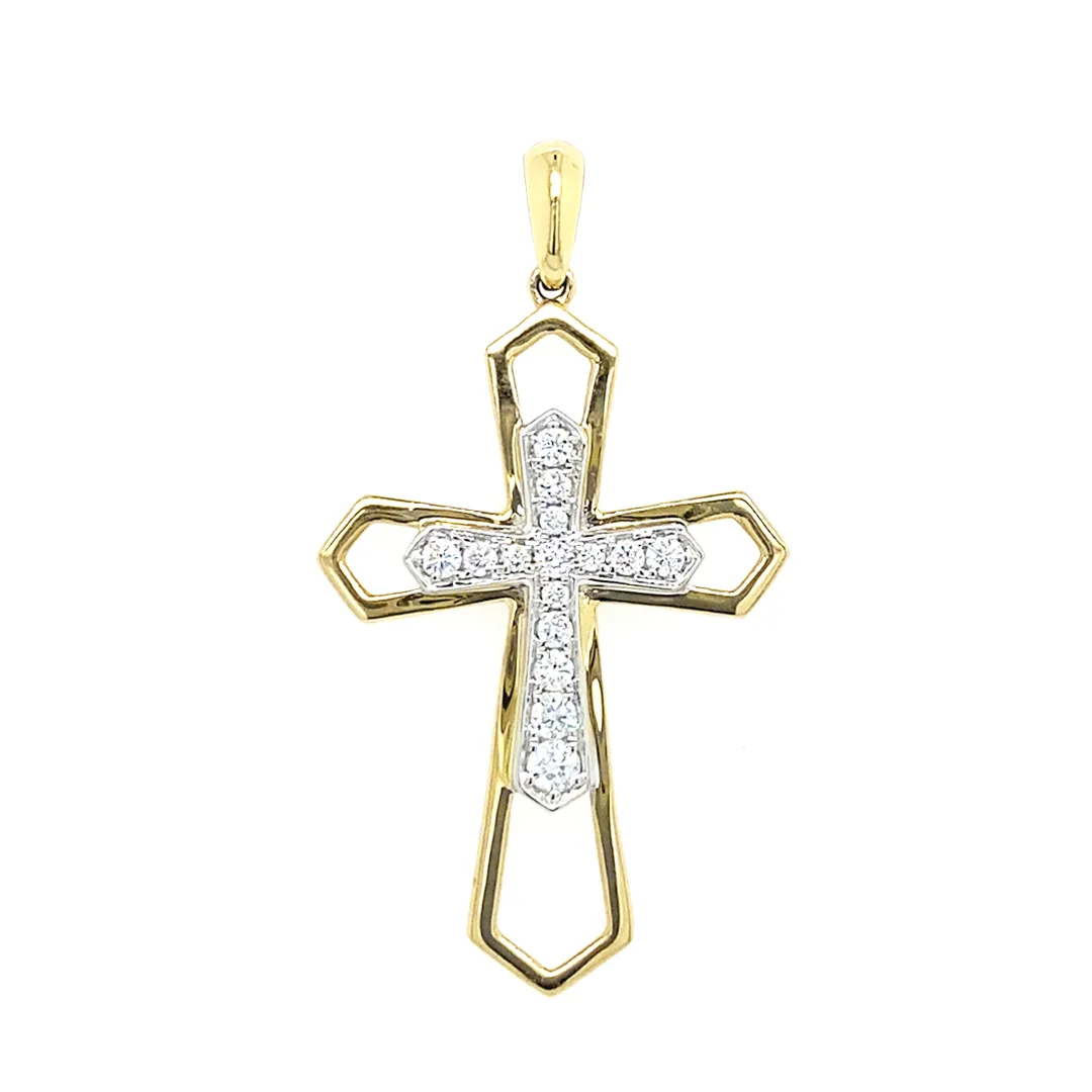 18K Two-Tone Gold Diamond Cross Pendant