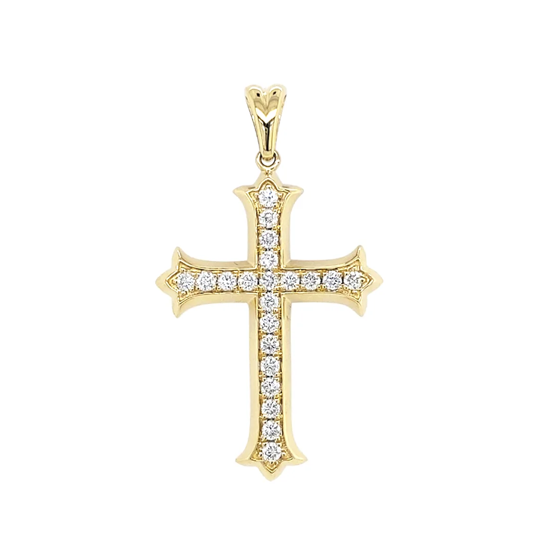 18K Yellow Gold Diamond Cross Pendant