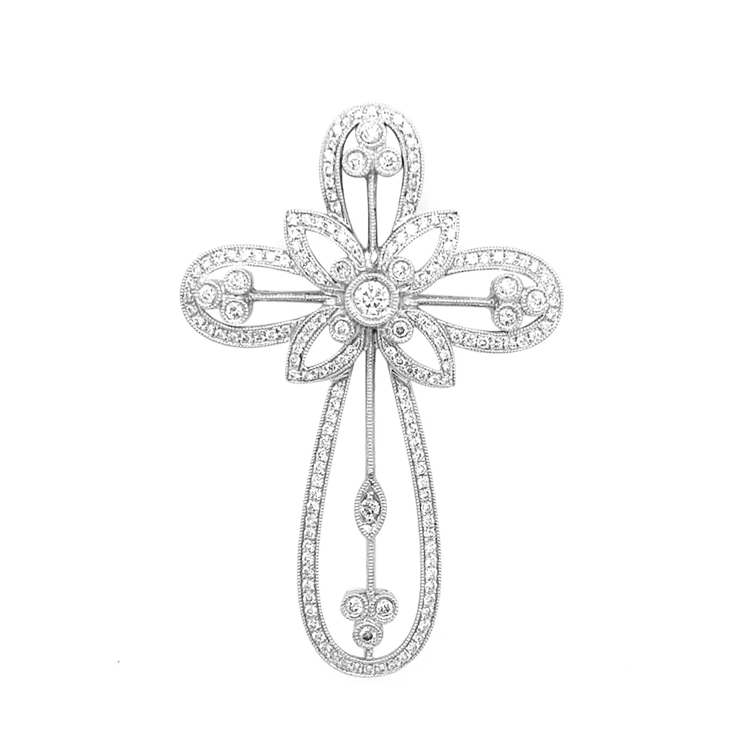 18K White Gold Diamond Cross Pendant