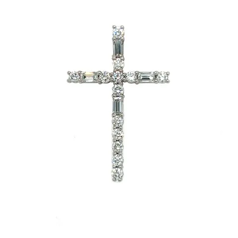18K White Gold Diamond Cross Pendant