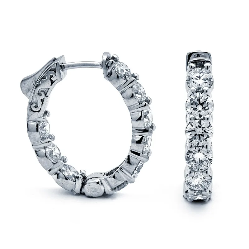 18K White Gold Diamond Hoop Earrings