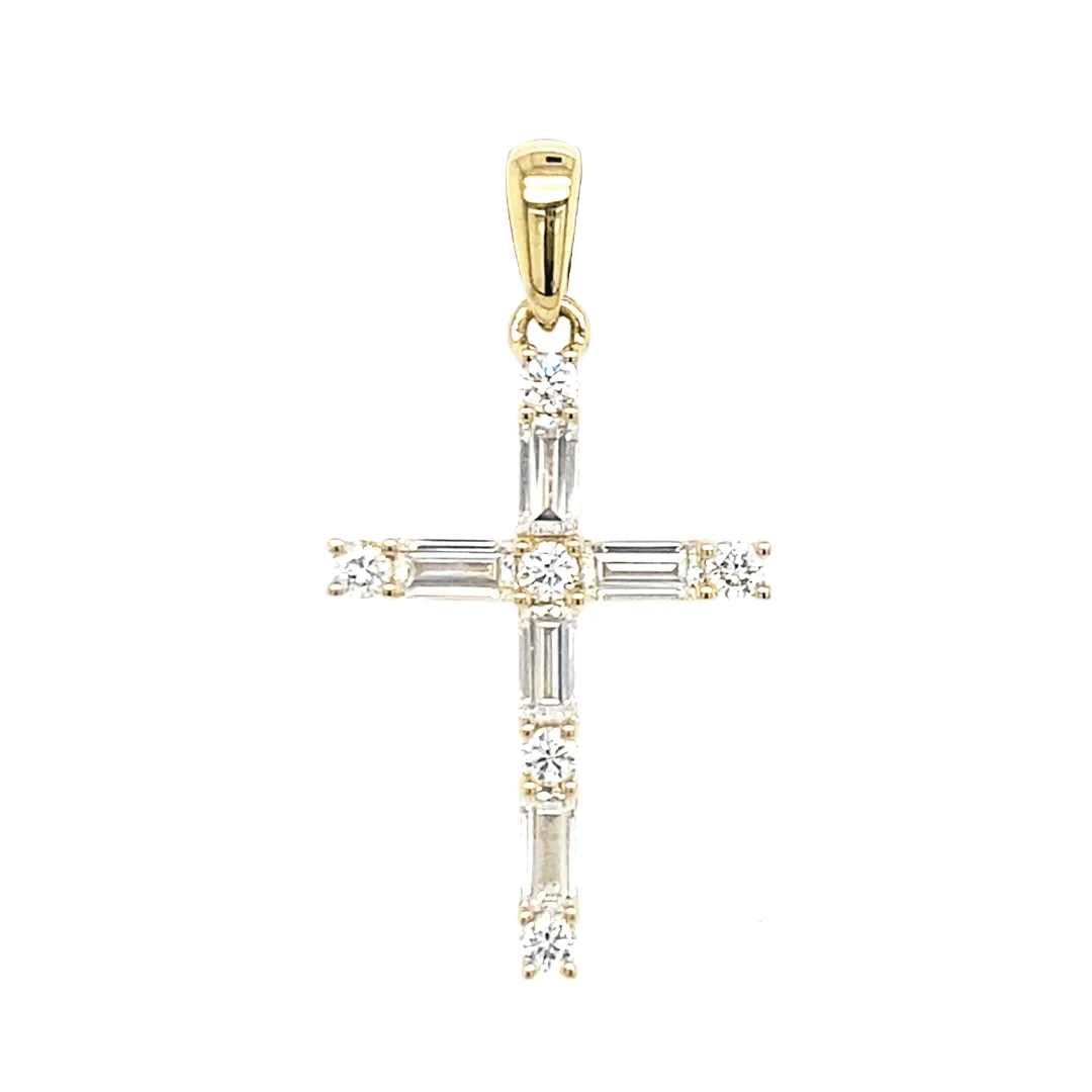 18K Yellow Gold Diamond Cross Pendant
