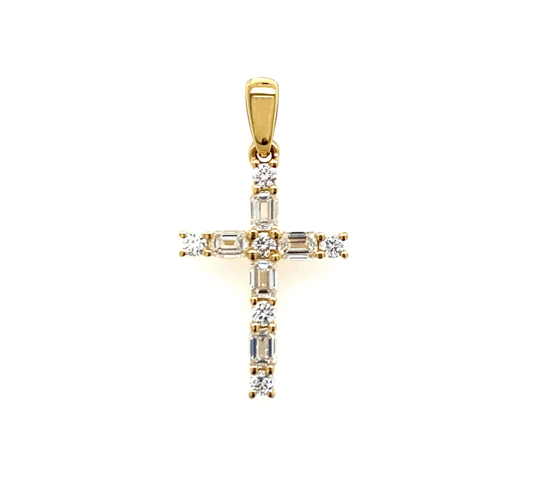 18K Yellow Gold Diamond Cross Pendant