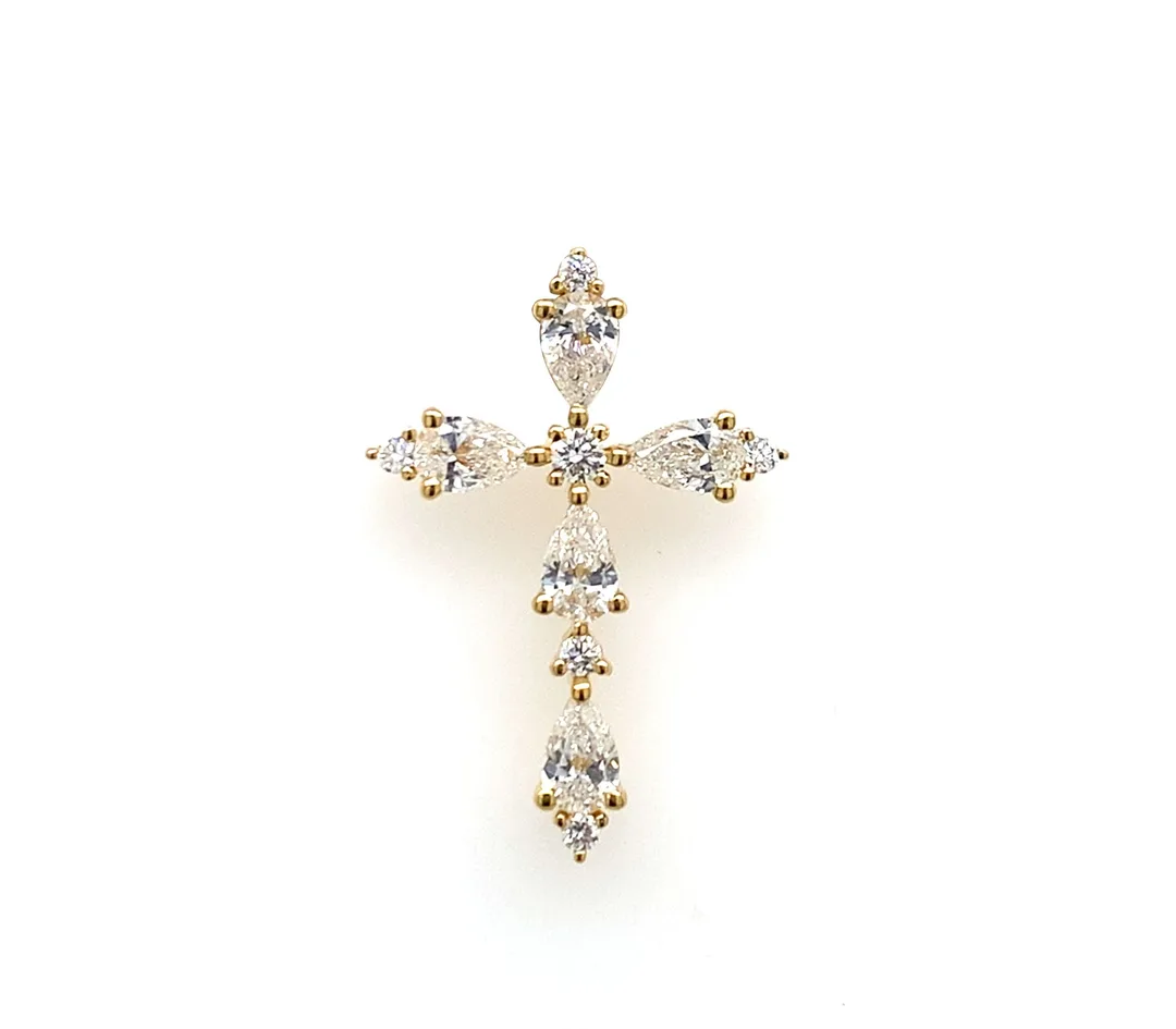 18K Yellow Gold Diamond Cross Pendant