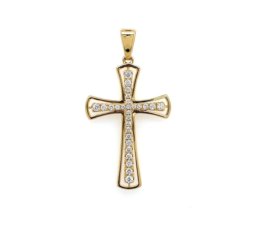 18K Yellow Gold Diamond Cross Pendant