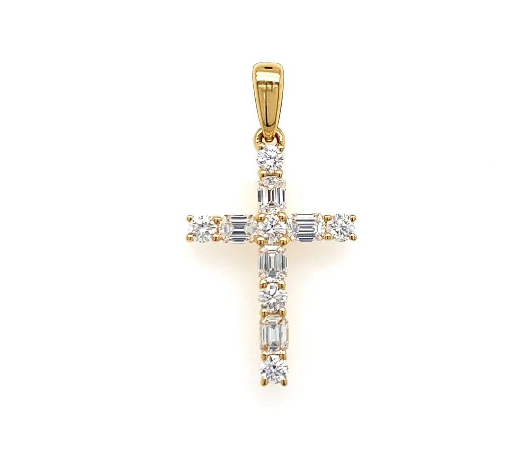 18K Yellow Gold Diamond Cross Pendant