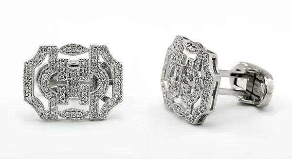 18K White Gold Diamond Cufflinks
