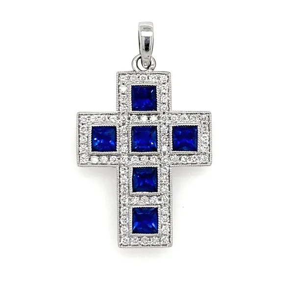 18K White Gold Sapphire Cross Pendant