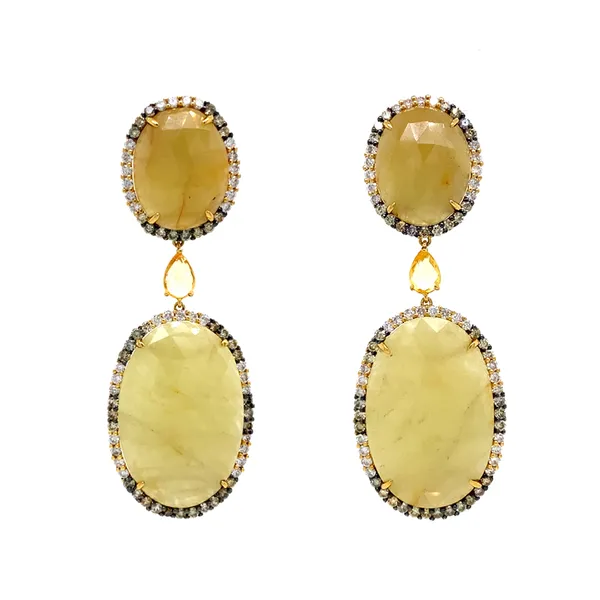 18K Yellow Gold Fancy Sapphire Slice Earrings