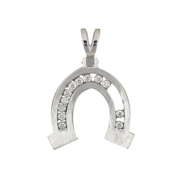 18K White Gold Horse Shoe Sliding Diamond Bezel Men’s Pendant