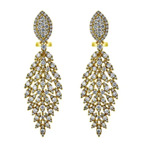 18K Yellow Gold Diamond Leaf Shaped Earrings