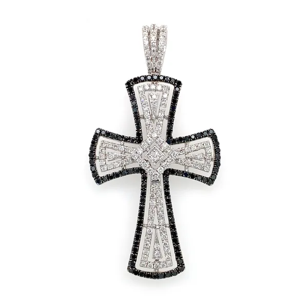 18K White Gold Black Diamond Cross Pendant