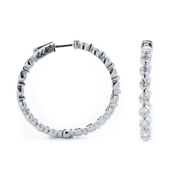 14K White Gold Diamond Hoops