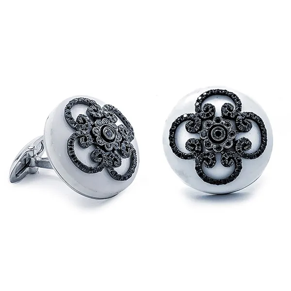 18K White Gold White Agate Cufflink