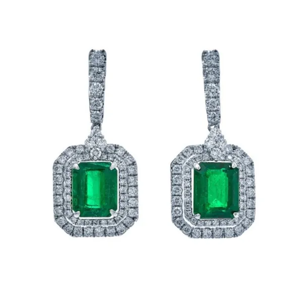 18K White Gold Emerald Earrings
